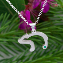 Load image into Gallery viewer, bear necklace sterling silver with tsavorite garnet bear silhouette pendant bear jewelry