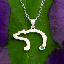 Load image into Gallery viewer, bear necklace sterling silver with tsavorite garnet bear silhouette pendant bear jewelry