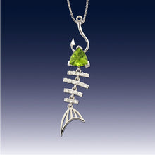 Load image into Gallery viewer, Bone Fish Necklace with Trillion Peridot and Diamonds - Fish Necklace Fish Jewelry