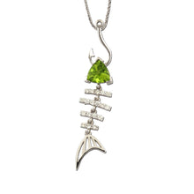 Load image into Gallery viewer, Bone Fish Necklace with Trillion Peridot and Diamonds - Fish Necklace Fish Jewelry