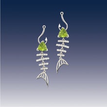 Load image into Gallery viewer, Bone Fish Diamond Earrings with trillion Peridot stone  fish jewelry sea life jewelry