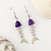 Load image into Gallery viewer, Bone Fish Diamond Earrings with trillion Amethyst stone  fish jewelry sea life jewelry