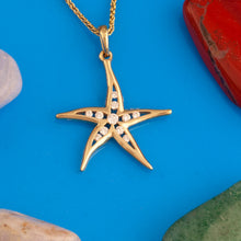Load image into Gallery viewer, Diamond starfish necklace - 14K gold with diamonds - starfish jewelry beach jewelry
