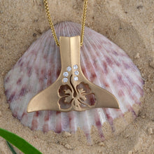 Load image into Gallery viewer, Whale Tail Necklace with Diamonds and Hibiscus flower cutout - Whale Jewelry Sea Life Jewelry