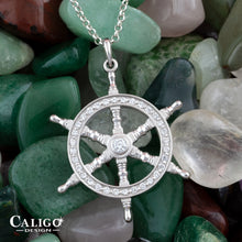 Load image into Gallery viewer, Captain Wheel Pendant Necklace - 14K WG with Diamonds