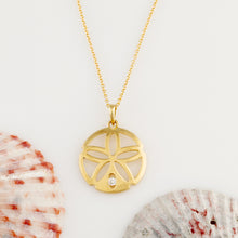 Load image into Gallery viewer, Single diamond sand dollar necklace 14K gold sand dollar necklace sand dollar jewelry
