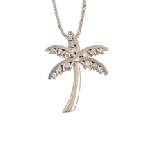 Load image into Gallery viewer, Diamond and Gold Palm tree necklace - beach jewelry - 14K white gold with diamonds - palm tree jewelry