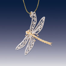 Load image into Gallery viewer, diamond dragonfly necklace gold and diamond dragonfly pendant insect jewelry