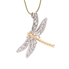 Load image into Gallery viewer, diamond dragonfly necklace gold and diamond dragonfly pendant insect jewelry