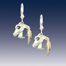 Load image into Gallery viewer, sterling silver horse earrings with cut out indian head - Indian Head Horse Earrings - Native American Horse Jewelry - Horse Jewelry