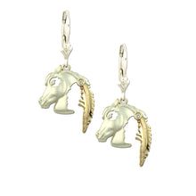 Load image into Gallery viewer, sterling silver horse earrings with cut out indian head - Indian Head Horse Earrings - Native American Horse Jewelry - Horse Jewelry
