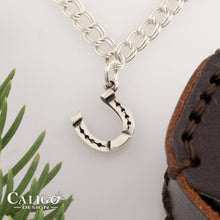 Load image into Gallery viewer, horse shoe charm - horse jewelry - horse shoe charm on o ring - horse bracelet charm