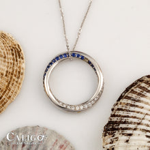 Load image into Gallery viewer, Mobius Wave Necklace - 14K WG Diamond and Sapphire Necklace Wave Jewelry Eternity Necklace Ocean Jewelry