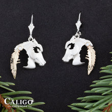 Load image into Gallery viewer, sterling silver horse earrings with cut out indian head - Indian Head Horse Earrings - Native American Horse Jewelry - Horse Jewelry