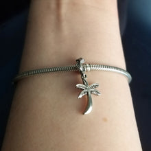 Load image into Gallery viewer, Palm Tree charm - sterling silver palm tree on coral spacer - palm tree jewelry bracelet charm beach charm