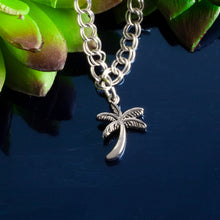 Load image into Gallery viewer, Palm Tree charm - sterling silver palm tree on o ring on traditional charm bracelet - palm tree jewelry bracelet charm beach charm
