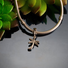 Load image into Gallery viewer, Palm Tree charm - sterling silver palm tree on coral spacer - palm tree jewelry bracelet charm beach charm