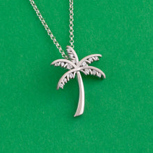 Load image into Gallery viewer, Diamond and Gold Palm tree necklace - beach jewelry - 14K white gold with diamonds - palm tree jewelry