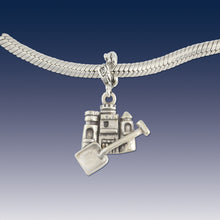 Load image into Gallery viewer, sand castle charm on coral spacer - beach sand castle charm - beach charms fit on pandora style bracelets