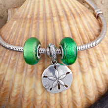 Load image into Gallery viewer, sand dollar charm on coral spacer beach charms beach jewelry sterling silver