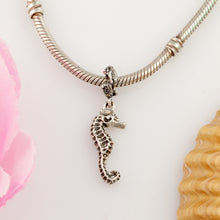 Load image into Gallery viewer, Seahorse Charm - sterling silver seahorse charm on o-ring - seahorse jewelry - sea life jewelry beach jewelry