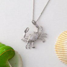 Load image into Gallery viewer, crab necklace pave diamond crab 14K white gold 14K yellow gold crab jewelry