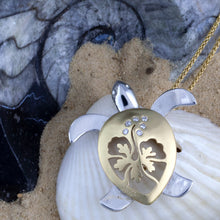 Load image into Gallery viewer, Hibiscus Turtle Pendant with Diamonds 14K TT gold sea turtle