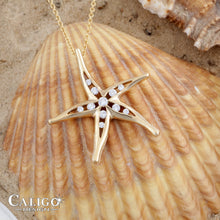 Load image into Gallery viewer, Diamond starfish necklace - 14K gold with diamonds - starfish jewelry beach jewelry