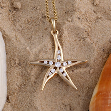 Load image into Gallery viewer, Diamond starfish necklace - 14K gold with diamonds - starfish jewelry beach jewelry

