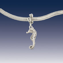 Load image into Gallery viewer, Seahorse Charm - sterling silver seahorse charm on coral spacer - seahorse jewelry - sea life jewelry beach jewelry
