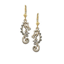 Load image into Gallery viewer, Seahorse and baby earrings with diamond seahorse jewelry leverback earrings