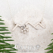 Load image into Gallery viewer, Mountain Necklace with Snowflake with crystal - Sterling Silver - Mountain Jewelry - Snowflake Jewelry - Adventure Necklace - Mountain Splendor