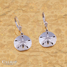 Load image into Gallery viewer, sand dollar earrings sterling silver sand dollar earrings lever back beach earrings sand dollar jewelry
