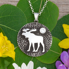 Load image into Gallery viewer, Moose Pendant Necklace - Moose disk necklace Sterling silver moose jewelry moose necklace wild life necklace