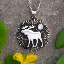 Load image into Gallery viewer, Moose Pendant Necklace - Moose disk necklace Sterling silver moose jewelry moose necklace wild life necklace