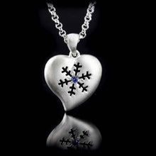 Load image into Gallery viewer, snowflake necklace heart necklace snowflake heart with blue sapphire sterling silver snowflake jewelry