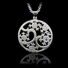 Load image into Gallery viewer, Snowflake Pendant Necklace - Snowflake Flurry - Domed Swirl Snowflake Sterling Silver Blue Sapphire