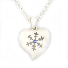 Load image into Gallery viewer, snowflake necklace heart necklace snowflake heart with blue sapphire sterling silver snowflake jewelry