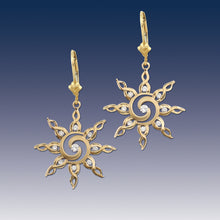 Load image into Gallery viewer, diamond spiral sun earrings sun jewelry sky jewelry