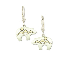 Load image into Gallery viewer, bear mountain earrings sterling silver and 10K yellow gold leverback bear fetish earrings
