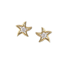 Load image into Gallery viewer, diamond starfish stud earrings in 14K white or yellow gold starfish jewelry