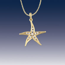 Load image into Gallery viewer, Diamond starfish necklace - 14K gold with diamonds - starfish jewelry beach jewelry