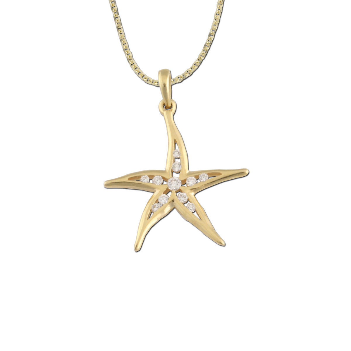 Diamond Starfish Pendant Necklace - 14K Gold and diamonds - Starfish Jewelry
