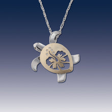 Load image into Gallery viewer, Hibiscus Turtle Pendant with Diamonds 14K TT gold sea turtle