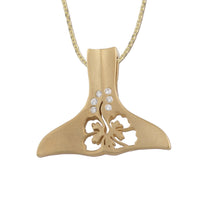 Load image into Gallery viewer, Whale Tail Necklace with Diamonds and Hibiscus flower cutout - Whale Jewelry Sea Life Jewelry