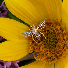 Load image into Gallery viewer, Bee pendant Necklace 14K TT gold black and white diamonds Bee Jewelry