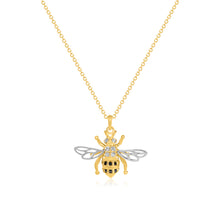 Load image into Gallery viewer, Bee Pendant Necklace - 14K Gold with Black &amp; White Diamonds - Bee Jewelry
