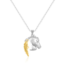 Load image into Gallery viewer, Horse Pendant Necklace with Indian Head Silhouette Small - Sterling Silver with 10K Gold and Crystal - Horse Jewelry

