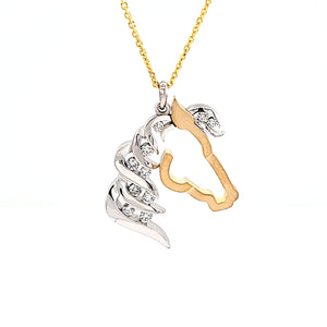 Diamond Silhouette Horse Pendant Necklace  - 14K TT Gold with Diamonds - Horse Jewelry