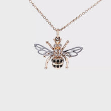 Load and play video in Gallery viewer, Bee Pendant Necklace - 14K Gold with Black &amp; White Diamonds - Bee Jewelry
